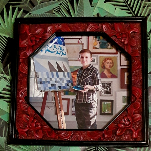 Vermillion Carved Lacquer Picture Frame - Picture 2 of 3